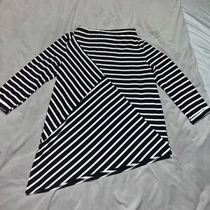 Black and White Striped Asymmetrical Top